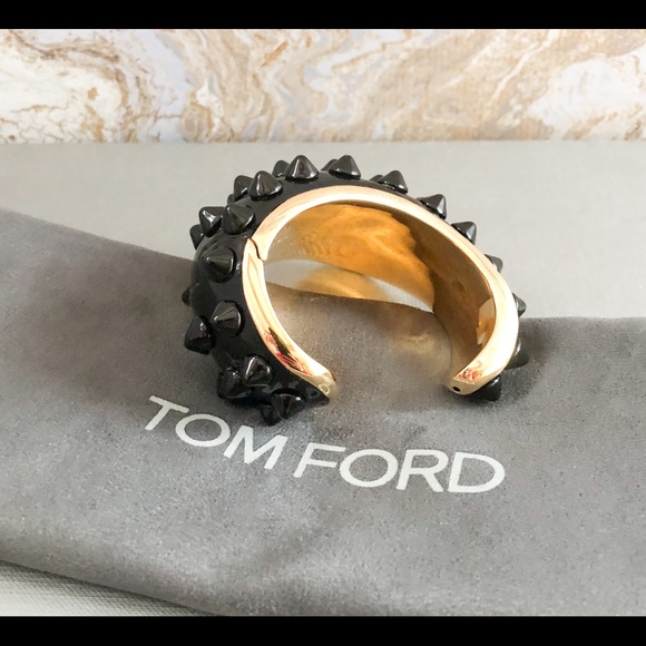Tom Ford Enamel Gold Black Spike Cuff Bangle - Picture 8 of 8